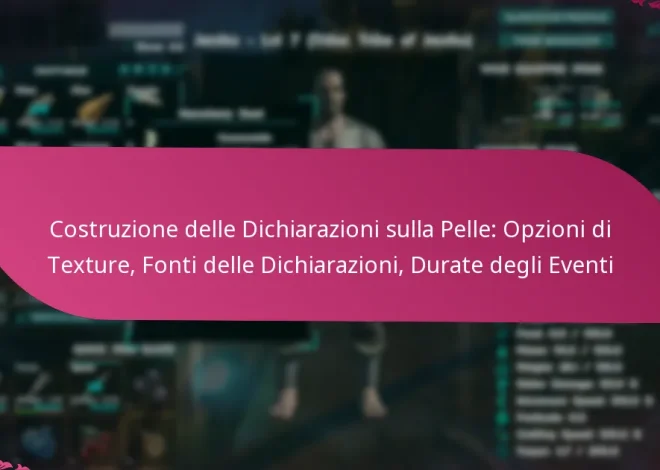 Costruzione delle Dichiarazioni sulla Pelle: Opzioni di Texture, Fonti delle Dichiarazioni, Durate degli Eventi