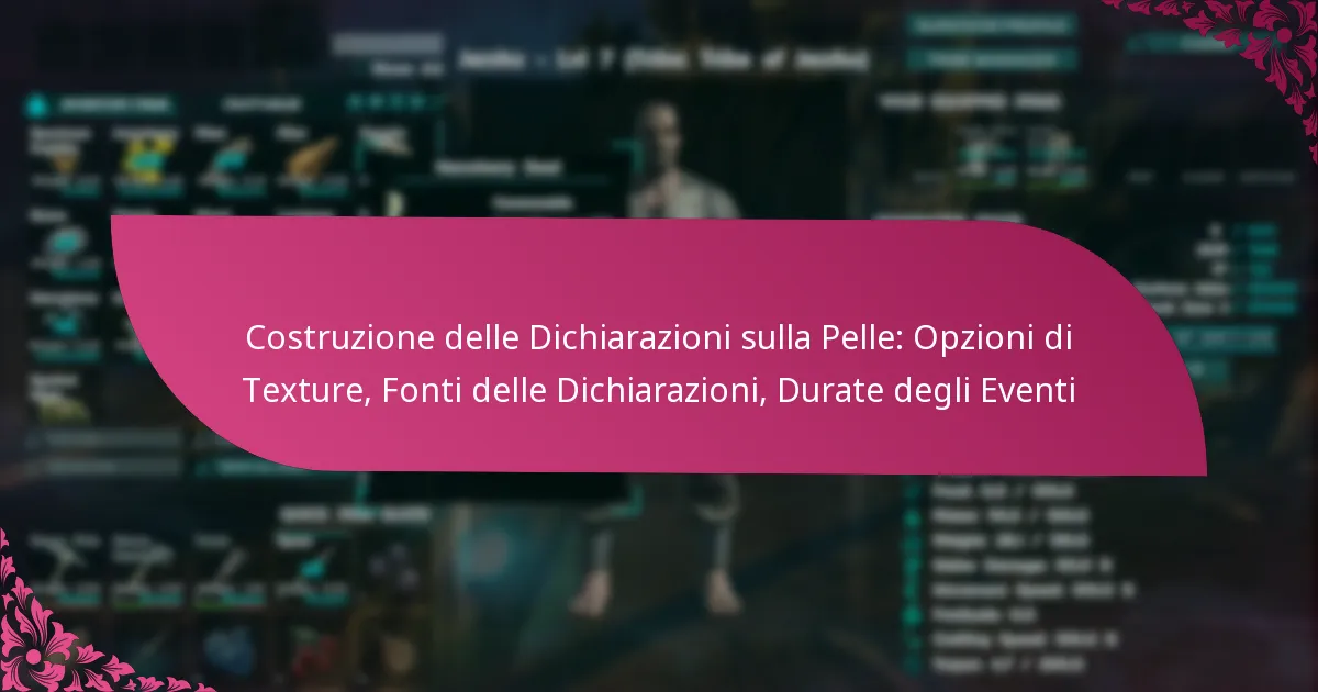 Costruzione delle Dichiarazioni sulla Pelle: Opzioni di Texture, Fonti delle Dichiarazioni, Durate degli Eventi