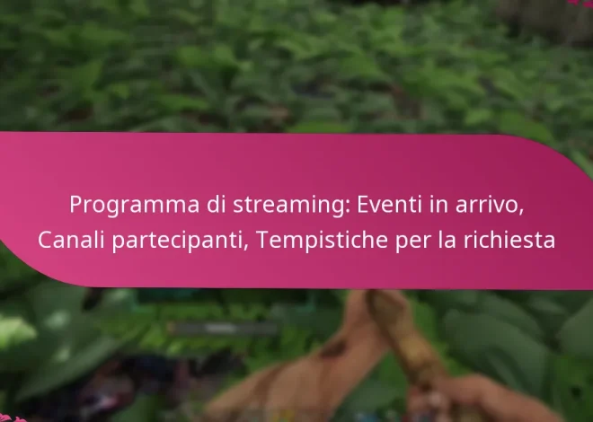 Programma di streaming: Eventi in arrivo, Canali partecipanti, Tempistiche per la richiesta