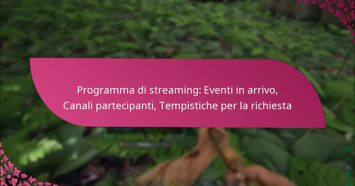 Programma di streaming: Eventi in arrivo, Canali partecipanti, Tempistiche per la richiesta